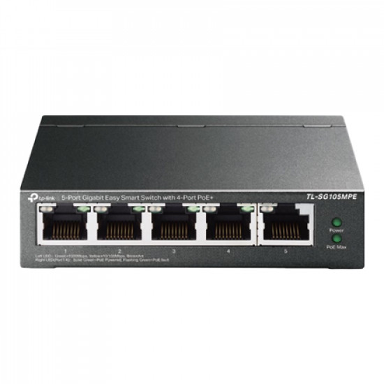 TP-LINK 5-Port Gigabit Easy Smart Switch with 4-Port PoE+ TL-SG105MPE Managed L2, Desktop, Ethernet LAN (RJ-45) ports 5