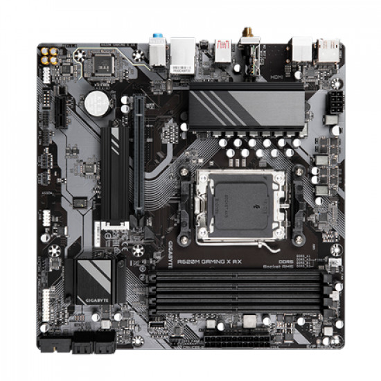 Gigabyte | A620M GAMING X AX 1.0 M/B | Processor family AMD | Processor socket AM5 | DDR5 DIMM | Memory slots 4 | Supported hard disk drive interfaces SATA, M.2 | Number of SATA connectors 4 | Chipset AMD A620 | Micro ATX