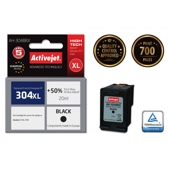 Activejet AH-304BRX ink (replacement for HP 304XL N9K08AE; Premium; 20 ml; black)