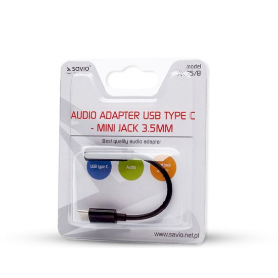 SAVIO USB Type 3.1 C (M) – Jack 3.5mm (F) Audio adapter Black AK-35/B