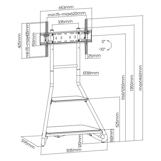 Maclean MC-455 Freestanding Corner TV Stand in Bauhaus Style, Free-standing TV Holder with Two Levels, Made of Wood, Load Capacity up to 10 kg, TV Mount up to 40 kg, 37-75'', Max. VESA 600x400, Max. Height 1460mm