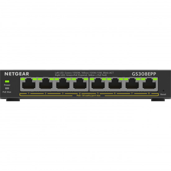 8P Netgear GS308EPP-100PES - managed // rackmountable // POE+ (123W)