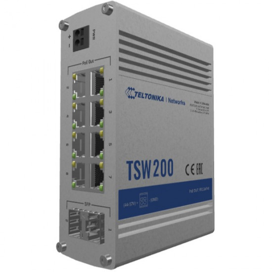 8+2P Teltonika TSW200 Industrial GSwitch 8x PoE+ (240W) 2x SFP