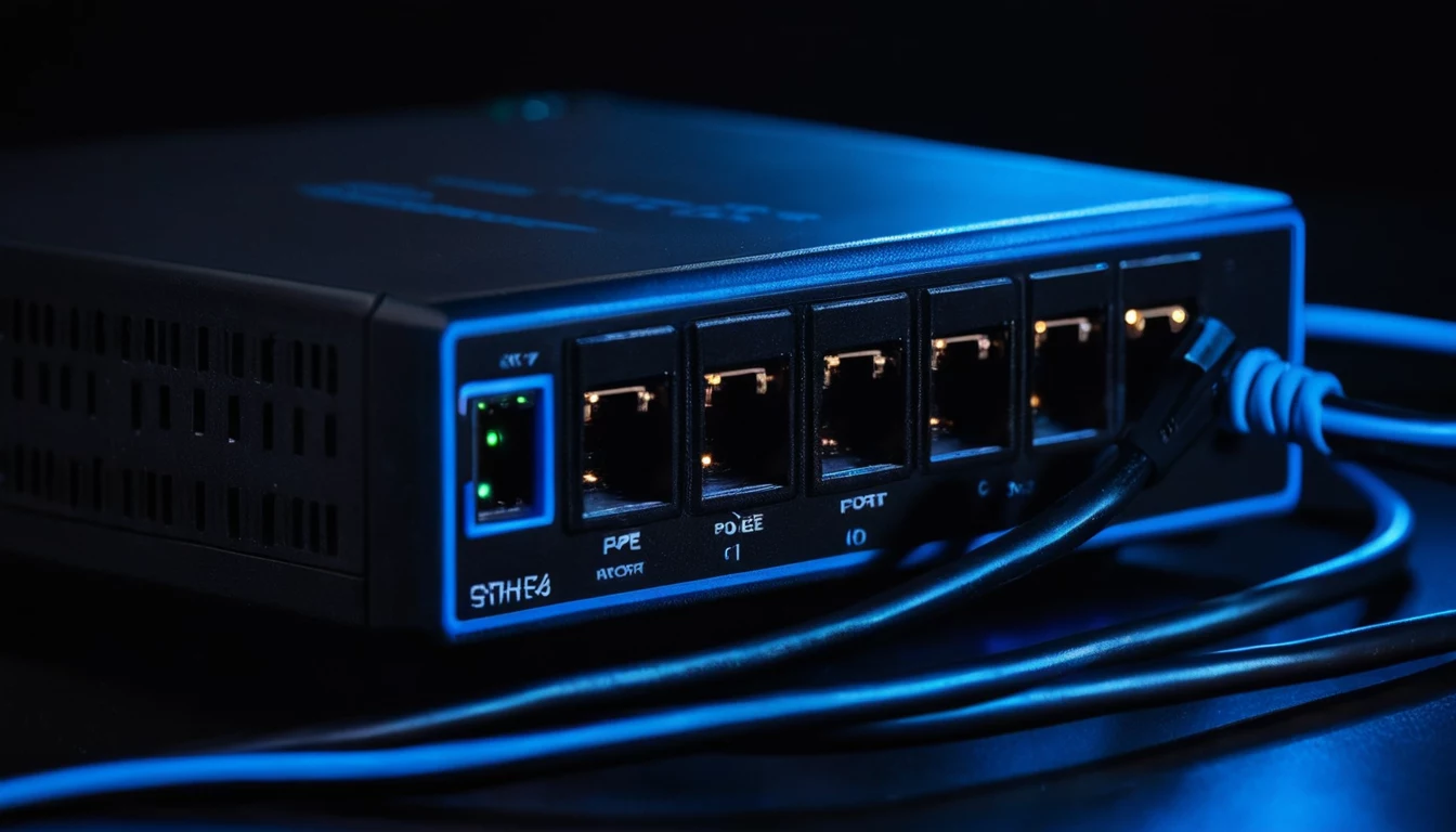 PoE tinklo komutatorius su aktyviais Ethernet prievadais
