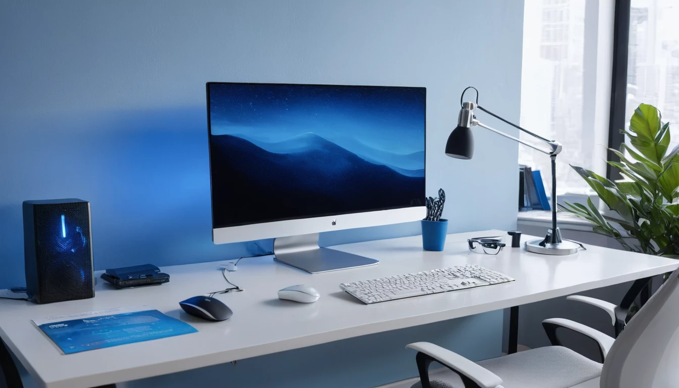 Vienas 27 colių monitorius ant tvarkingo biuro darbo stalo