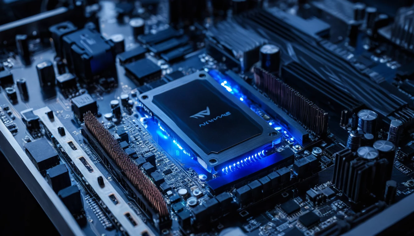 NVMe SSD su metaliniu radiatoriumi ant zaidimu pagrindines plokstes