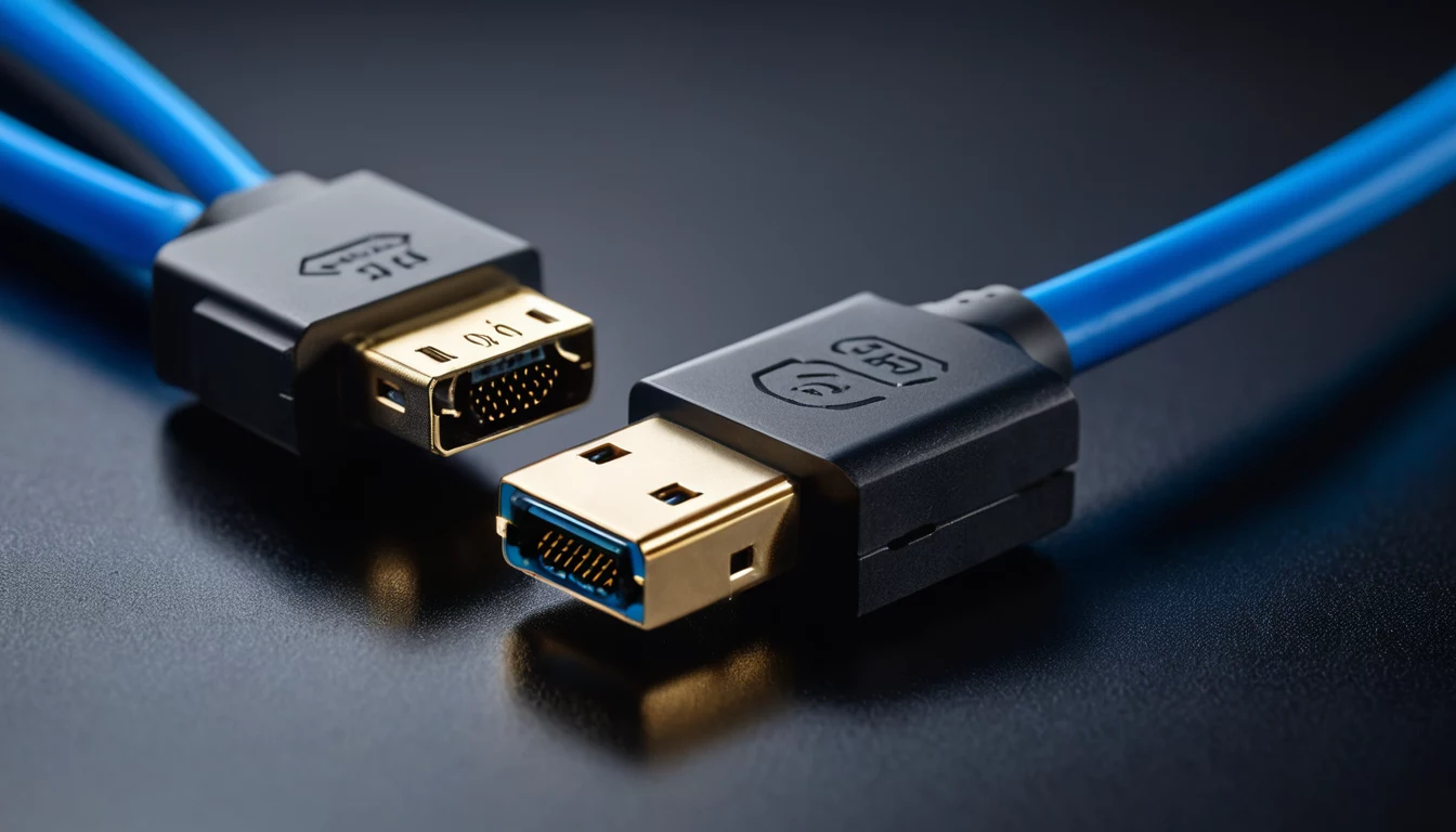 HDMI ir DisplayPort kabeliai vienas šalia kito