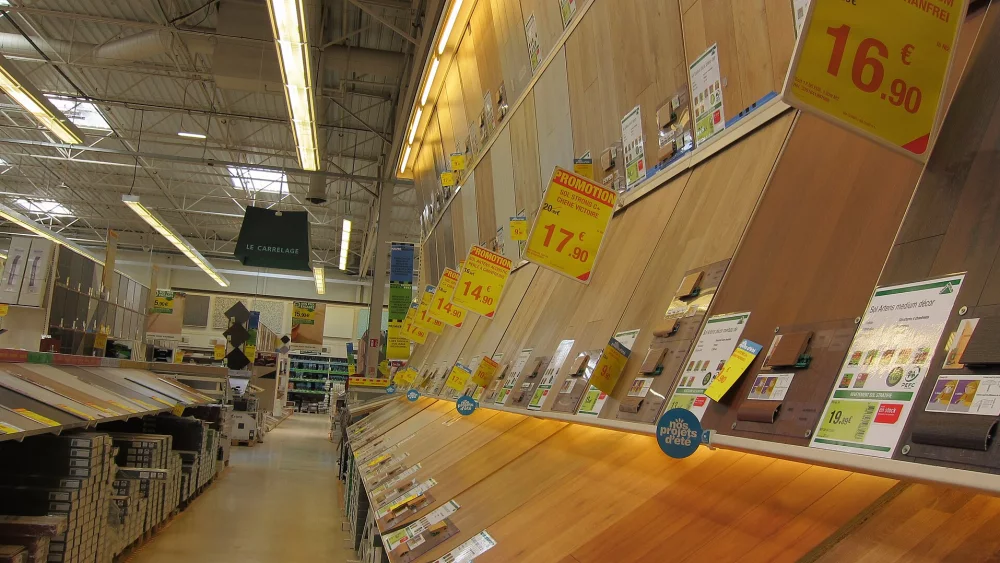 Shop shelves with price tags